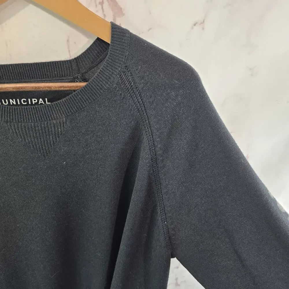 Municipal Sport Gear Sweater Mens Large Black Merino Wool Coolmax Spellout Crew